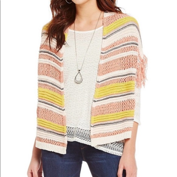 Jessica Simpson Sweaters - Jessica Simpson Aztec Knit Fringe Tassel Sweater Pink Yellow Women's Size Small
